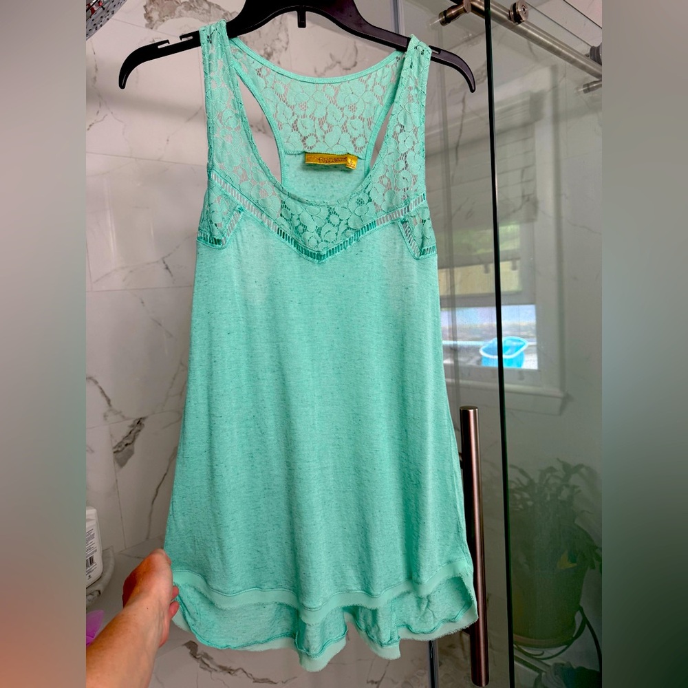 Mint Green Lace Trim Tank Top